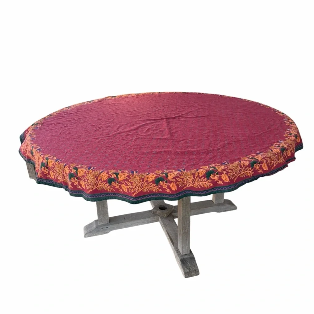 Vintage Williams-Sonoma Provence Round Cotton Tablecloth Brick Red Bees 70” GUC